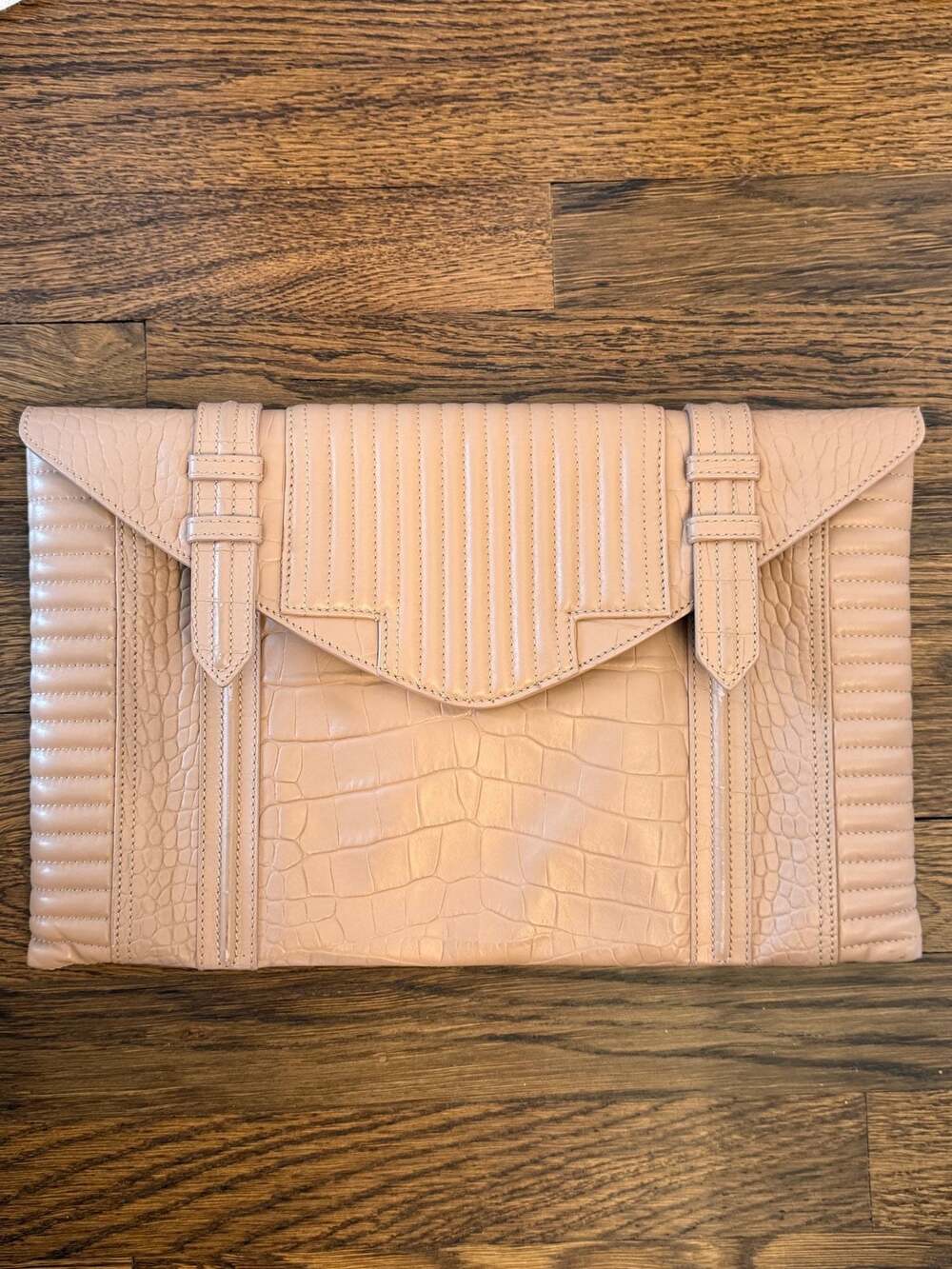 Reece Hudson Bowery Oversized Envelope Clutch in Nude Croc-Embossed Leather